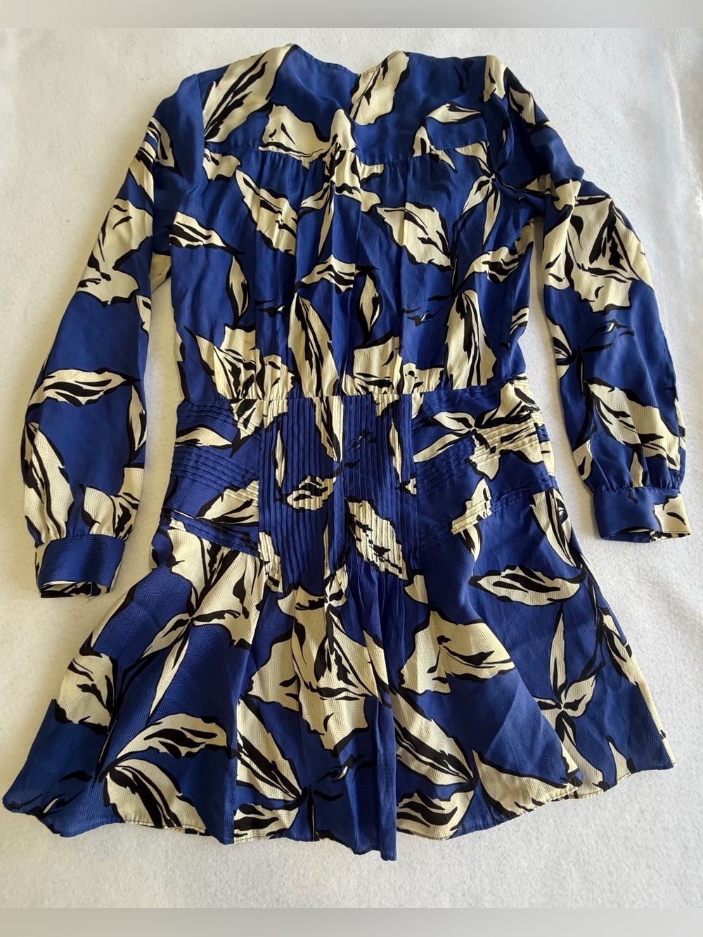 Veronica Beard Naomi Pin-tucked Blue, Cream & Black Floral Mini Dress